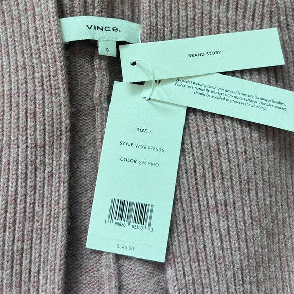 VINCE - Boiled Cashmere Open Rib Trim Cardigan, Heather Mauve, S - Picture 13 of 13